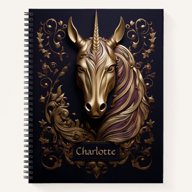 Stunning 3D Golden Unicorn Personalised Notebook (Front)