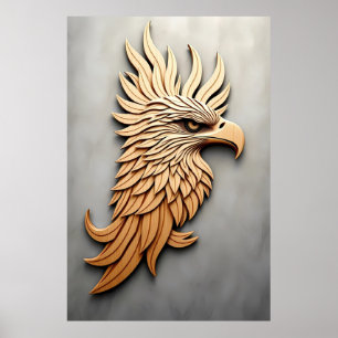 Stunning 3D Wood Carving of an Eagle Poster