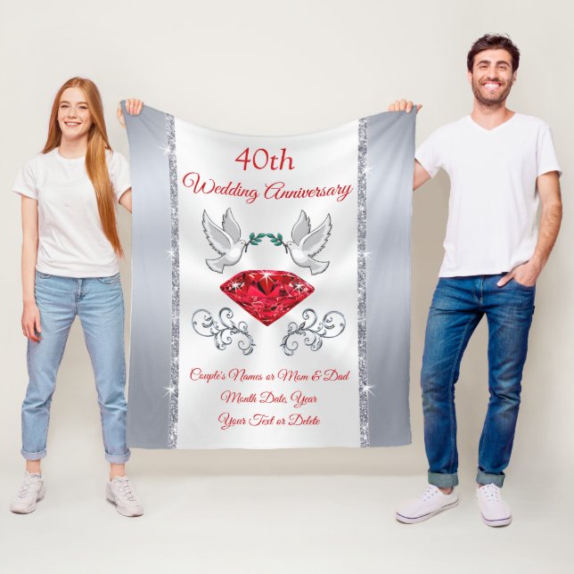 Stunning 40 year Anniversary Gift for Wife, Ruby Fleece Blanket (In Situ)