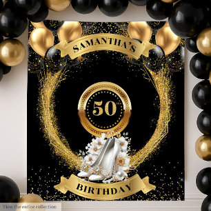 Stunning 50 Birthday Backdrop White Sparkle Heels Tapestry