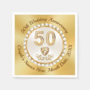 Stunning, 50th Anniversary Napkins, 3 Sizes BULK Napkin