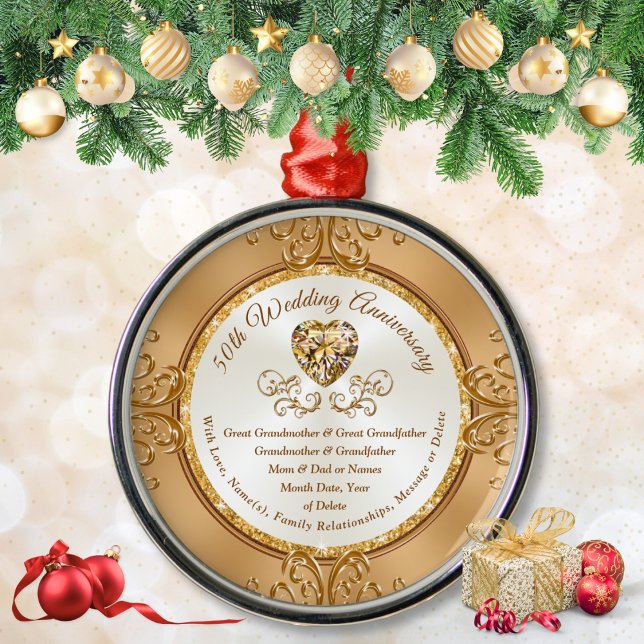 Stunning 50th Anniversary Ornament, Grandparents Metal Tree Decoration (50th Wedding Anniversary ornament. Inexpensive 50th wedding anniversary gift for grandparents. 50 yr)