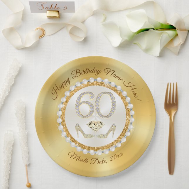 Stunning, 60th Birthday Paper Plates, Personalised Paper Plate (Wedding)