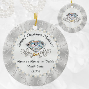 Stunning, 60th Wedding Anniversary Ornaments.  Ceramic Tree Decoration