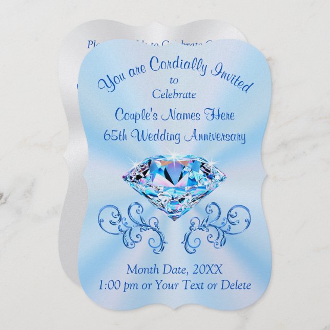 Stunning 65th Wedding Anniversary Invitations (Front/Back)