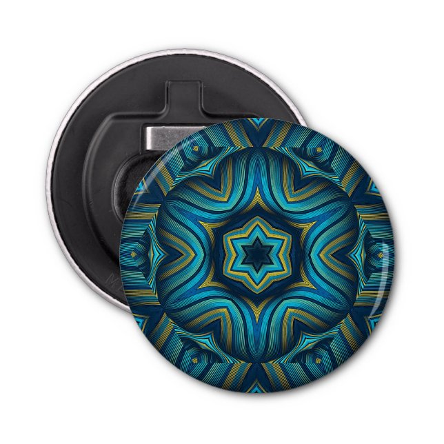 Stunning Abstract Blue and Yellow Mandala Art Bottle Opener (Front)
