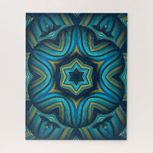 Stunning Abstract Blue and Yellow Mandala Art Jigsaw Puzzle