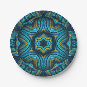 Stunning Abstract Blue and Yellow Mandala Art Paper Plate
