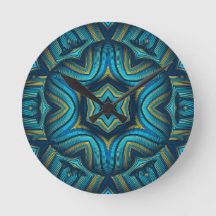 Stunning Abstract Blue and Yellow Mandala Art Round Clock
