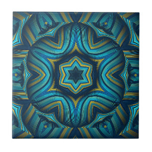 Stunning Abstract Blue and Yellow Mandala Art Tile