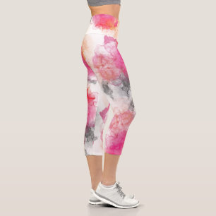 Stunning Abstract Pink Coral Charcoal Alcohol Ink Capri Leggings