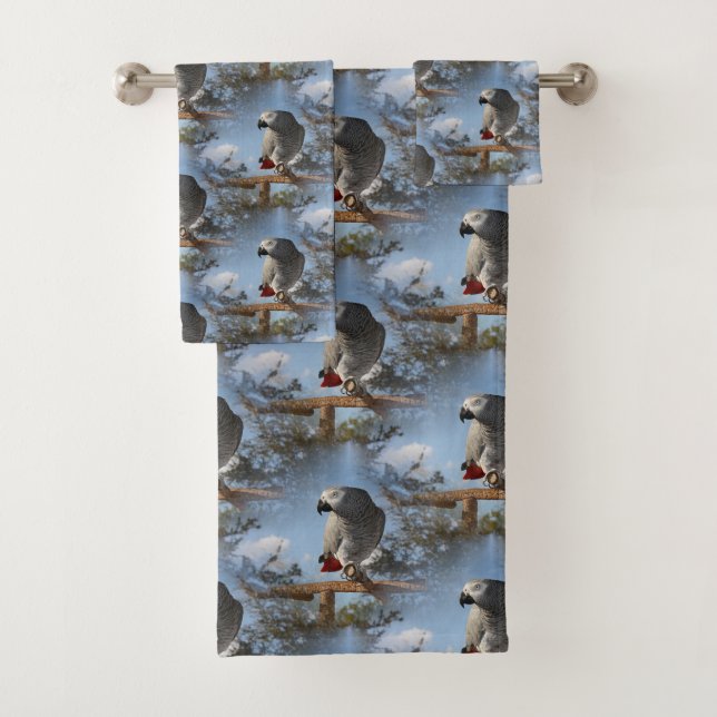 Stunning African Grey Parrot Bath Towel Set (Insitu)