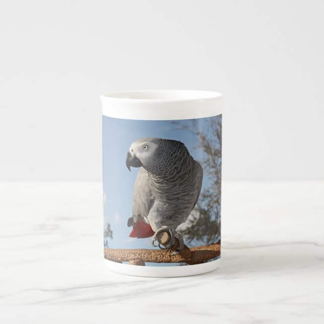 Stunning African Grey Parrot Bone China Mug (Front)
