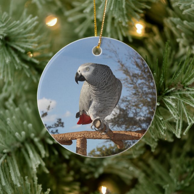 Stunning African Grey Parrot Ceramic Tree Decoration (Tree)