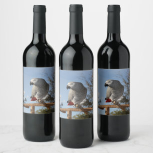 Stunning African Grey Parrot Wine Label