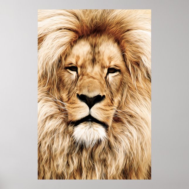 Stunning african male lion digital oil painting poster (Front)