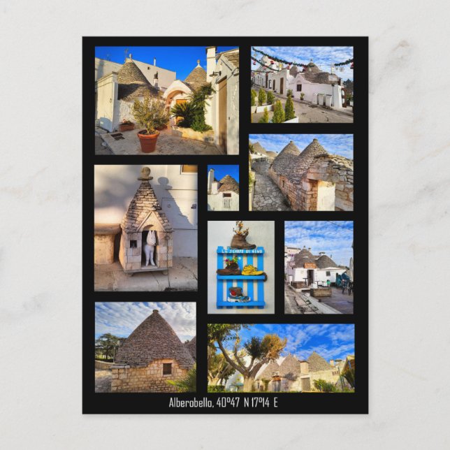 Stunning Alberobello, collage Postcard (Front)