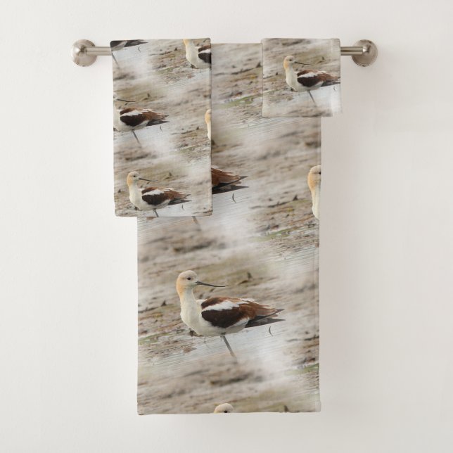 Stunning American Avocet Wading Bird at the Beach Bath Towel Set (Insitu)
