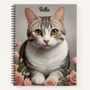 Stunning American Shorthair Cat with Delicate Rose Notebook