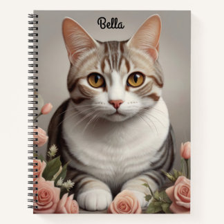 Stunning American Shorthair Cat with Delicate Rose Notebook
