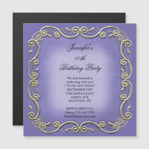 Stunning Amethyst Antique Scroll Birthday Party Magnetic Invitation