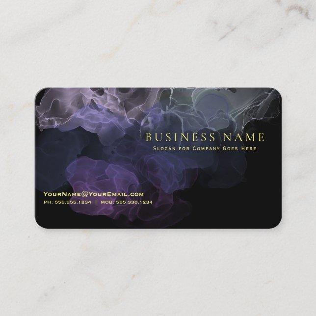 Stunning Amethyst Fluid Alcohol Ink on Black Business Card (Front)
