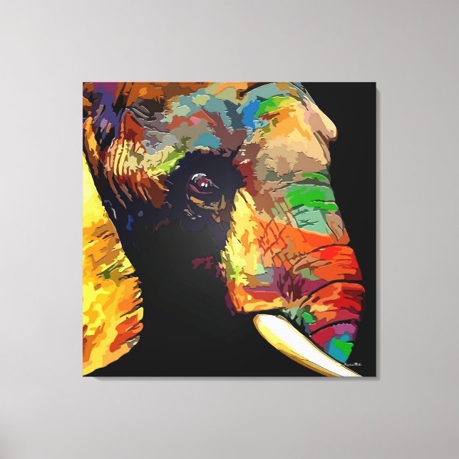 Stunning and Vibrant Elephant Painting Canvas Print (Front)