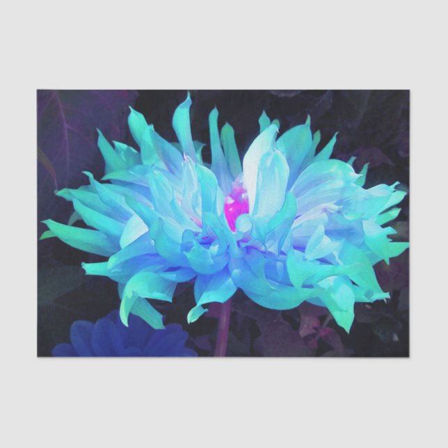 Stunning Aqua Blue and Green Cactus Dahlia Tissue Paper (Front)