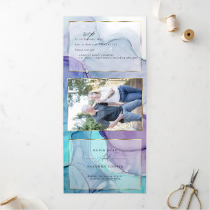 Stunning Aqua Violet Abstract Ink Tri-Fold CUSTOM Invitation