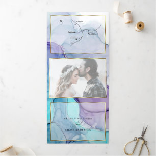 Stunning Aqua Violet Abstract Ink Tri-Fold  Invitation