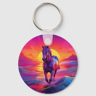 Stunning Artwork of Horse at Sunset Key Ring