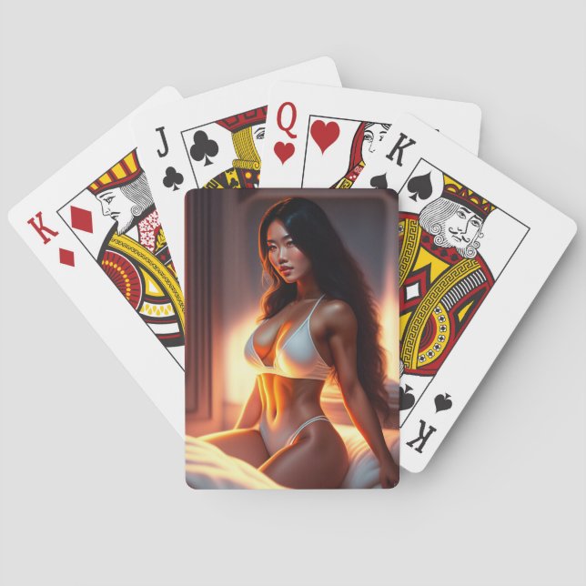 Stunning asian woman playing cards (Back)