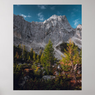 Stunning autumn scenery below mountains poster