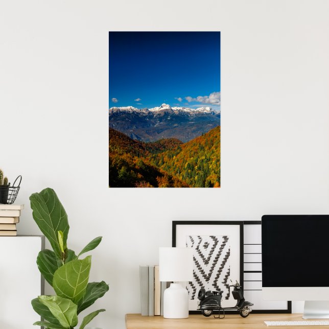 Stunning autumn scenery view on mountain Triglav Poster (Home Office)