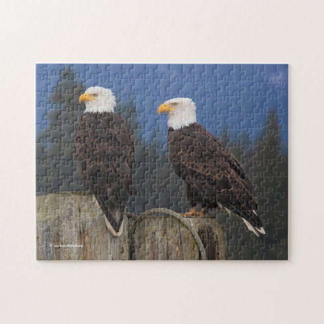 Stunning Bald Eagle Pair on the Pilings Jigsaw Puzzle (Horizontal)