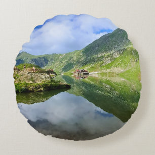 Stunning Balea Lake Romania – Alpine Photography Round Cushion
