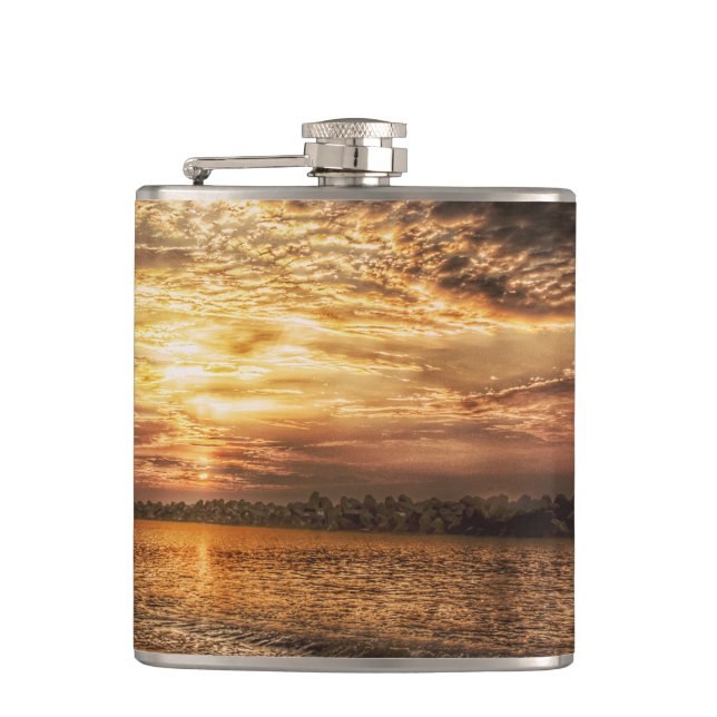 Stunning Beach Sunrise Hip Flask (Front)