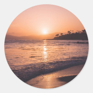 Stunning Beach Sunset Classic Round Sticker
