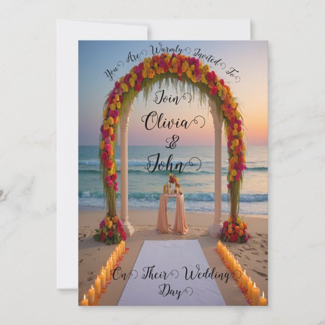 Stunning Beach & Sunset Scenery Wedding Invitation (Front)