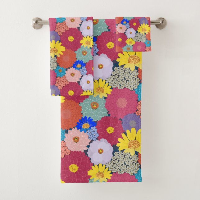Stunning, Beautiful Colourful Flowers Bath Towel Set (Insitu)