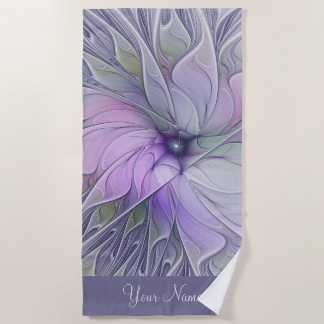 Stunning Beauty Abstract Fractal Art Flower Name Beach Towel (Front)