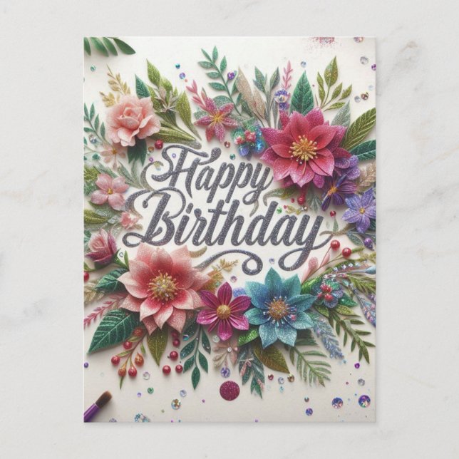 Stunning Beauty Floral Birthday Postcard (Front)