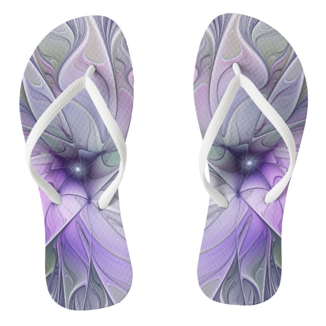 Stunning Beauty Modern Abstract Fractal Art Flower Flip Flops (Footbed)