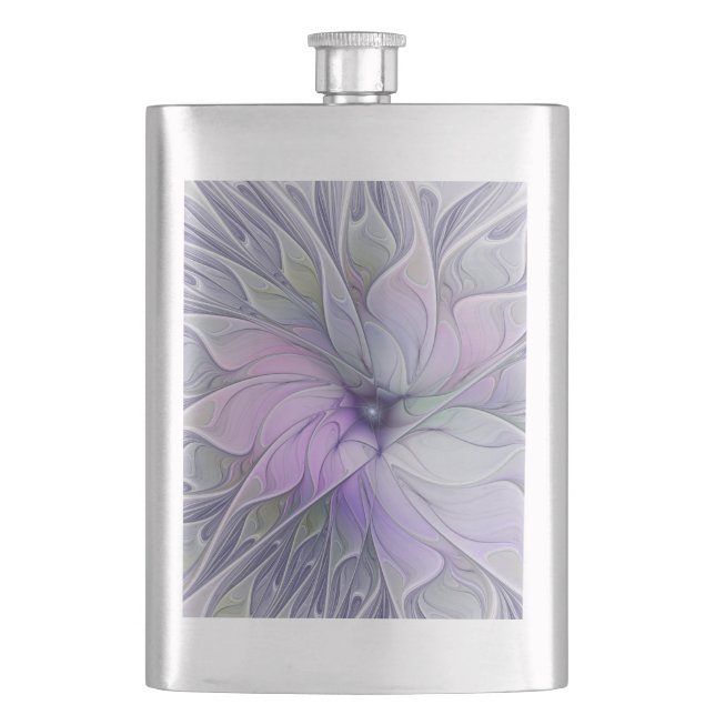 Stunning Beauty Modern Abstract Fractal Art Flower Hip Flask (Front)