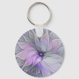 Stunning Beauty Modern Abstract Fractal Art Flower Key Ring