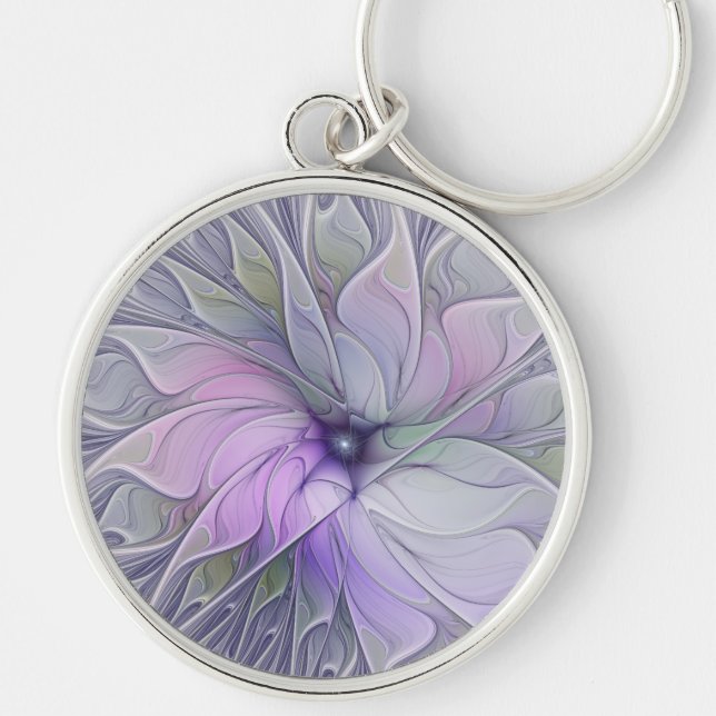 Stunning Beauty Modern Abstract Fractal Art Flower Key Ring (Front)
