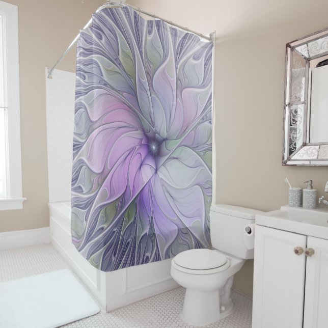 Stunning Beauty Modern Abstract Fractal Art Flower Shower Curtain (In Situ)