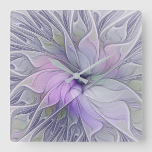 Stunning Beauty Modern Abstract Fractal Art Flower Square Wall Clock