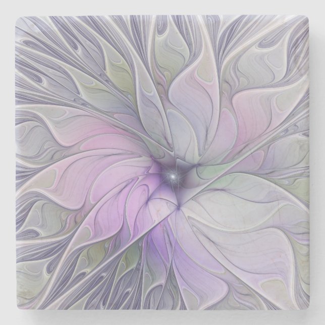 Stunning Beauty Modern Abstract Fractal Art Flower Stone Coaster (Front)