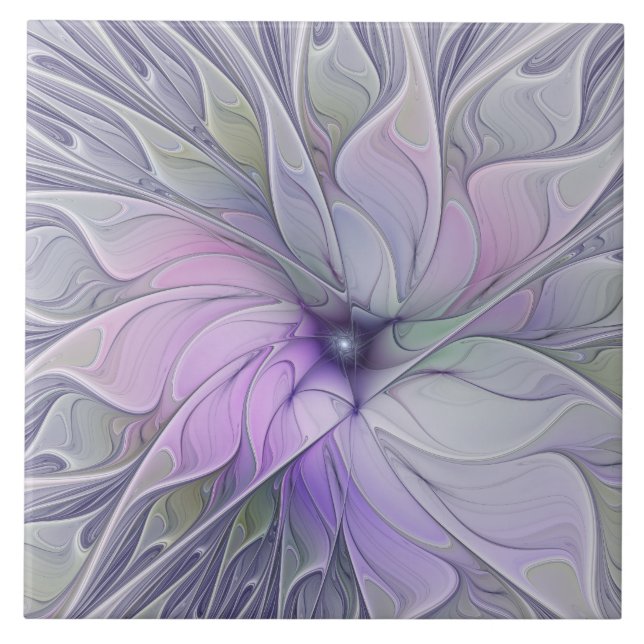Stunning Beauty Modern Abstract Fractal Art Flower Tile (Front)